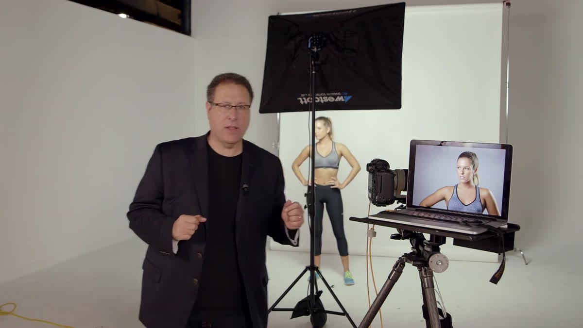 Large softbox positioned directly in front of subject