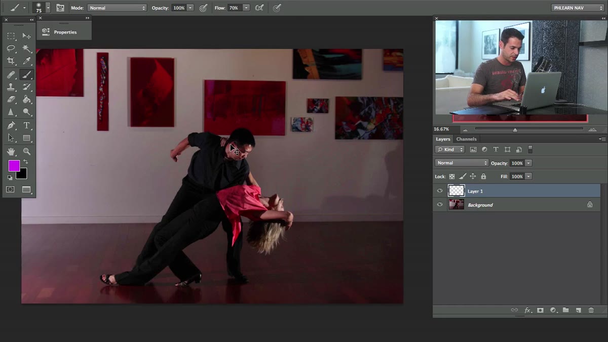Instructor identifying shadow, background clutter, and color cast on screen