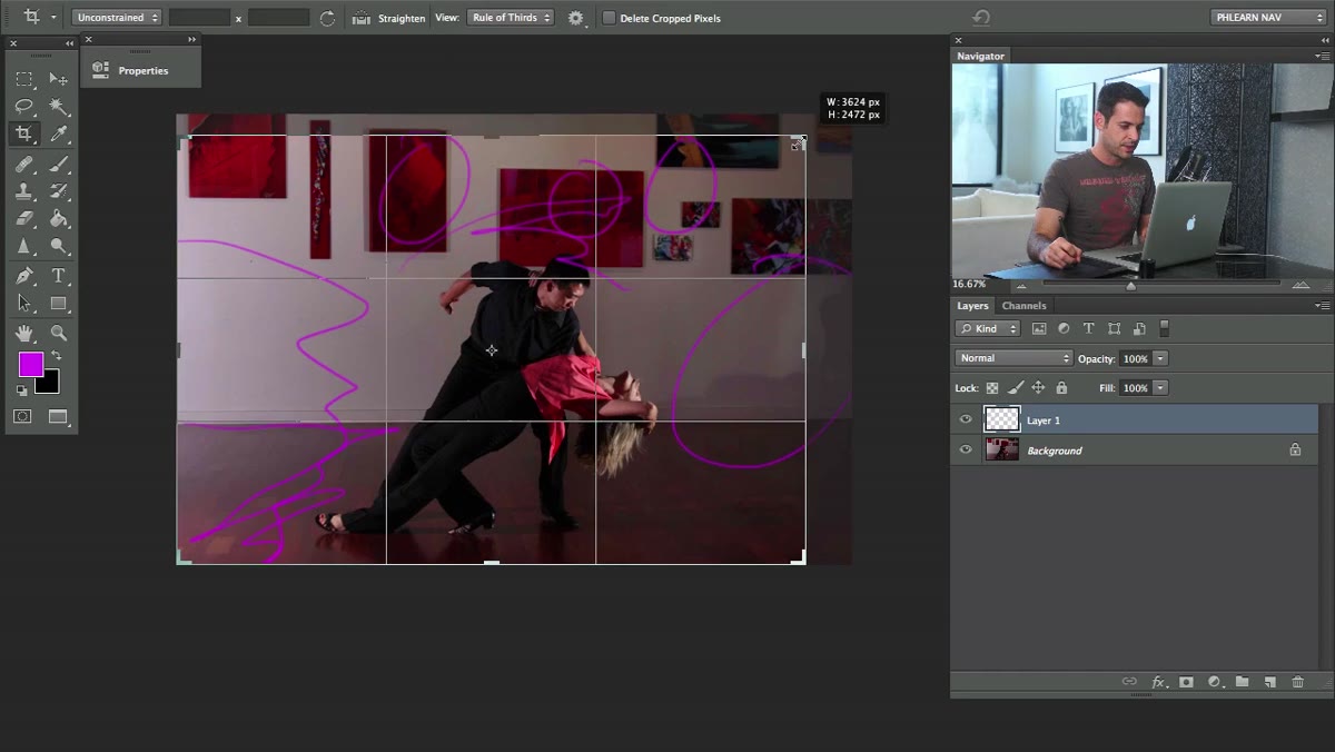 Crop tool active, frame being tightened around subjects