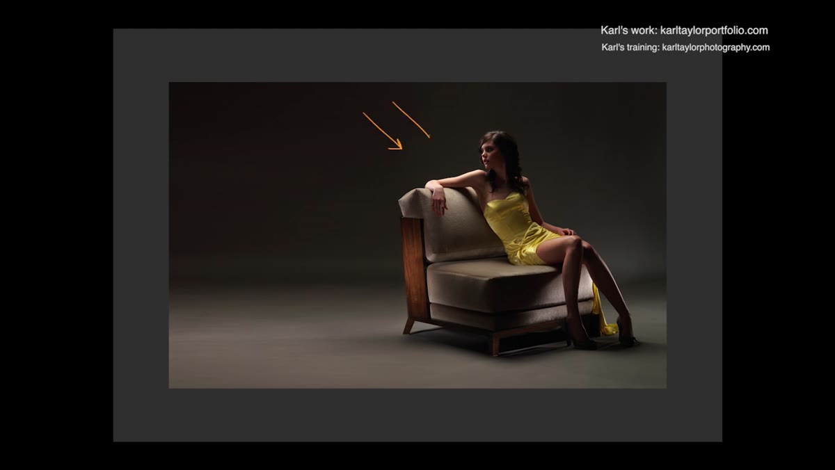 Sketch overlay showing key light position behind the model