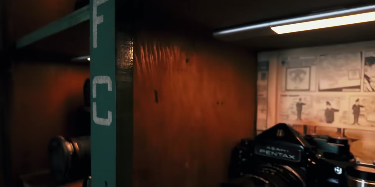The gear locker with organized cubbies and motion sensor lighting