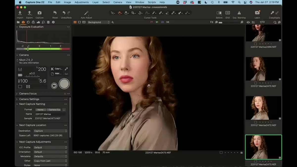 Fill light at three stops under key, stronger shadow modeling visible