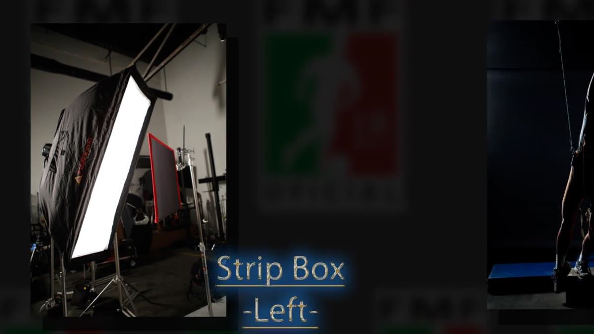 Strip box being positioned on camera left side