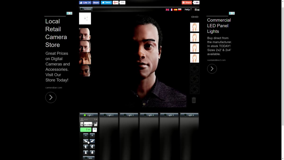 Light position slider being adjusted, shadow appearing under nose