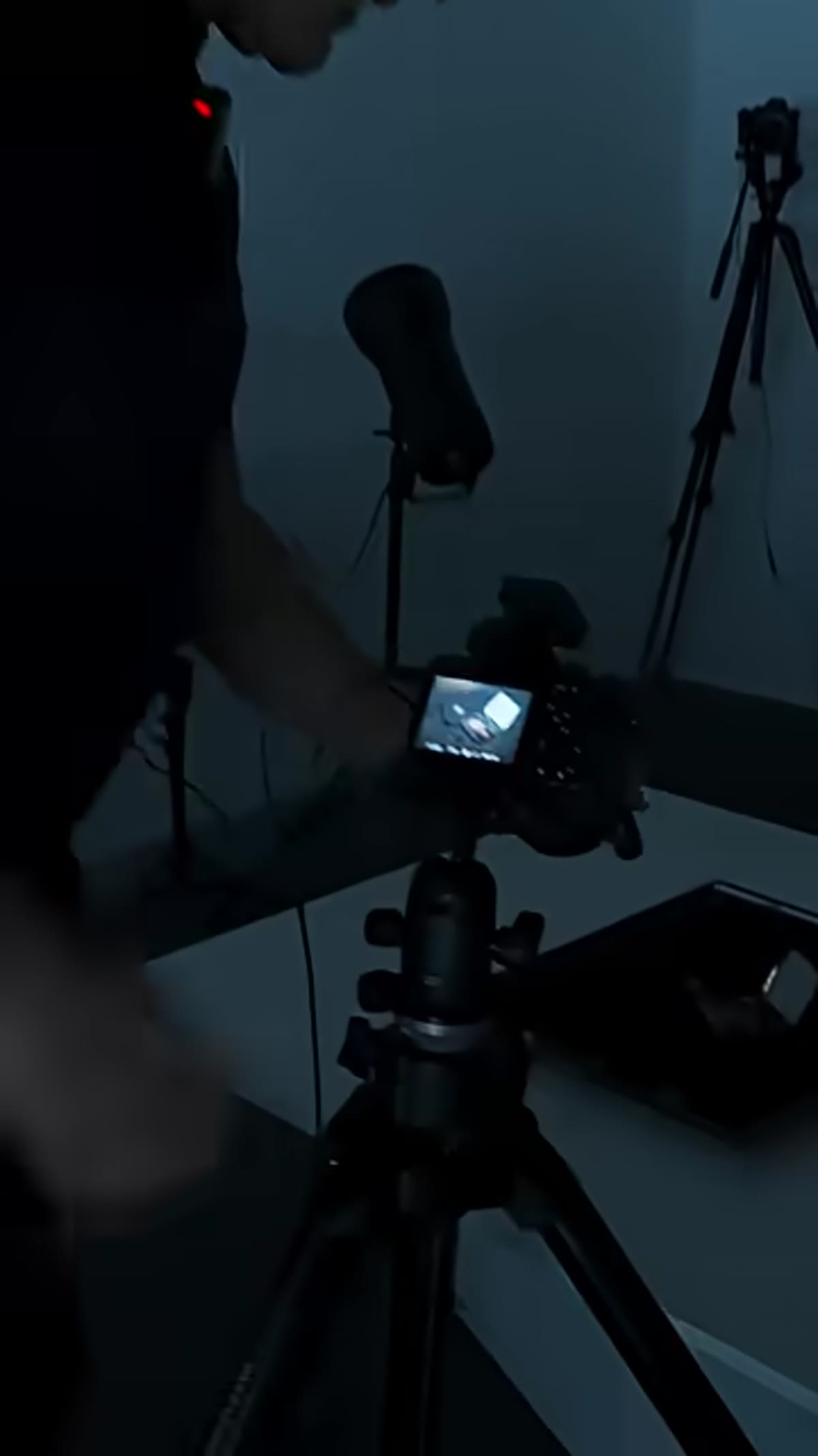 Laser pointer aimed from camera height toward product surface