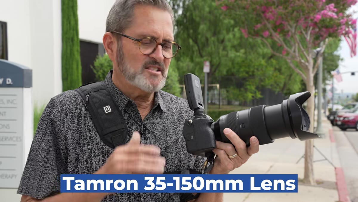 Tamron 35-150mm lens shown on Sony camera body