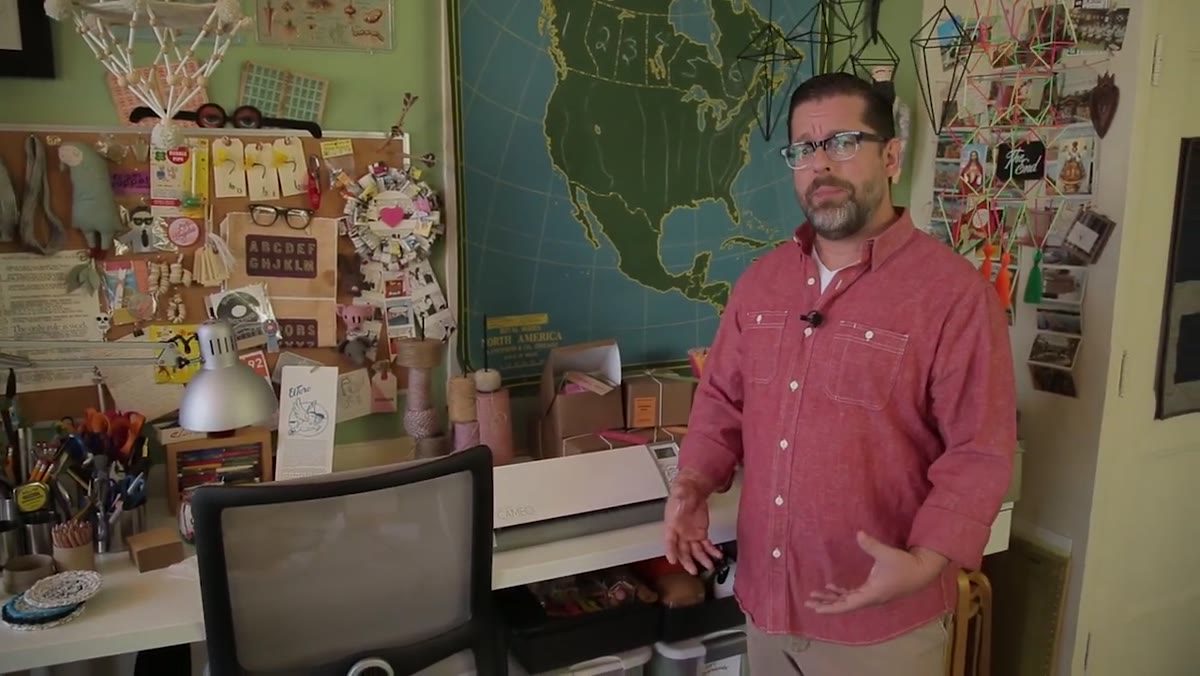 Vintage Chenille, crepe paper, and specialty craft materials on studio shelves