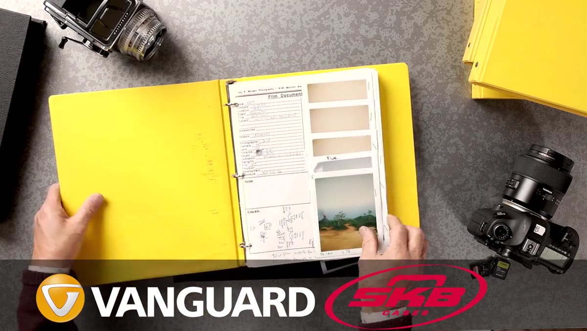 Showing handwritten film documentation sheets with lighting notes