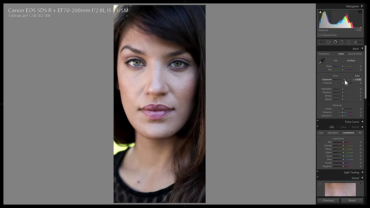 Exposure slider being raised to correct subject&rsquo;s face brightness