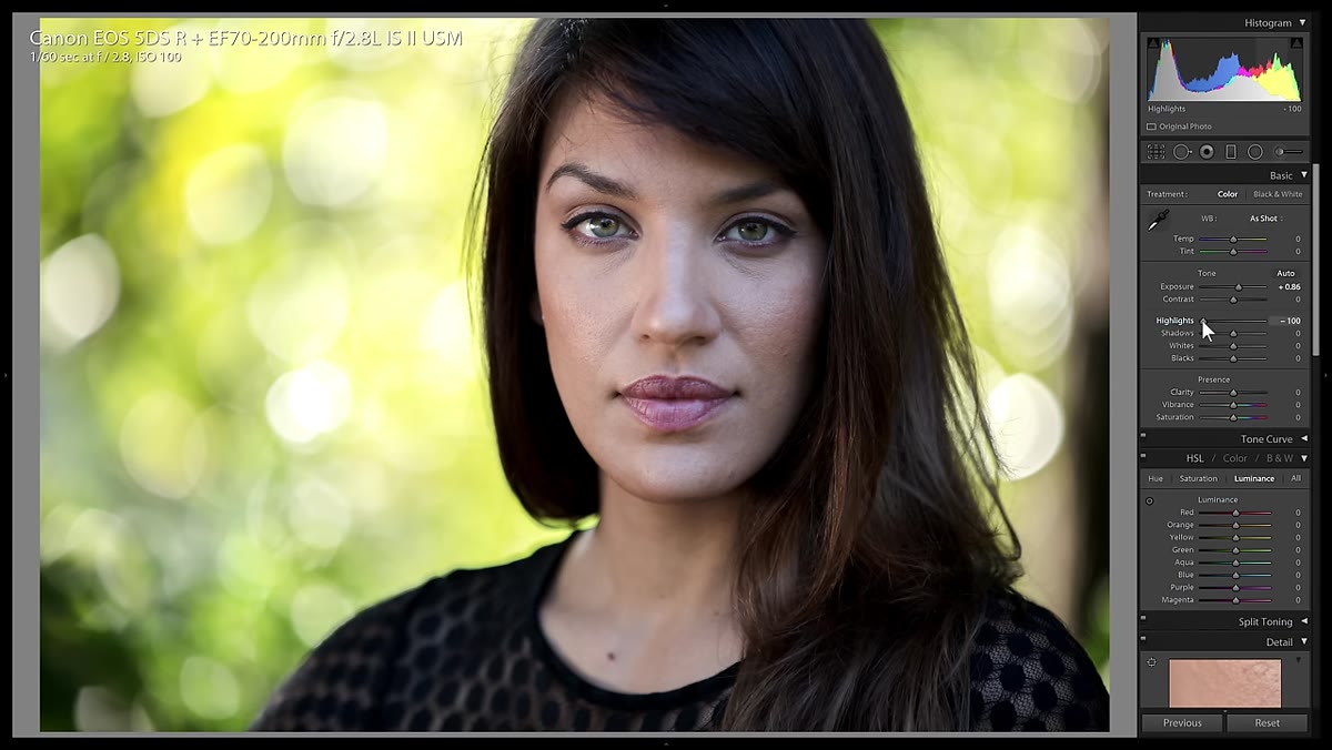 Highlights slider pulled down to recover background without affecting face