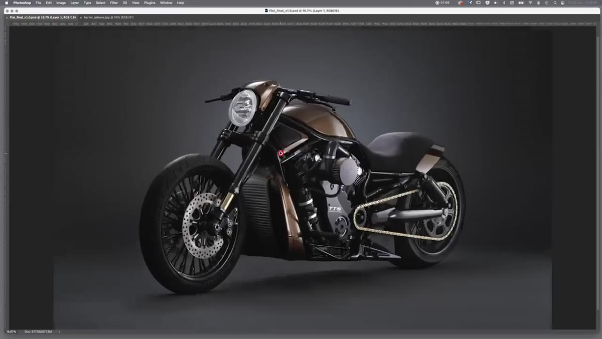 Hasselblad camera capturing Harley-Davidson with studio flash